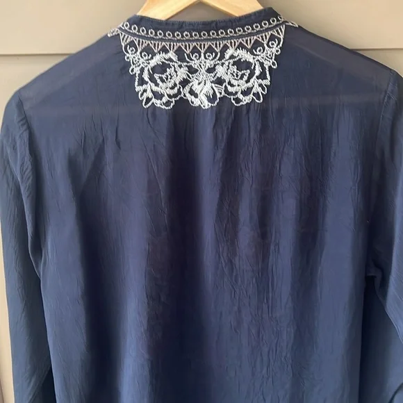 Johnny Was Meadow Embroidered Longline Tunic Blouse. Long Sleeve Black Roomy S - Picture 10 of 11